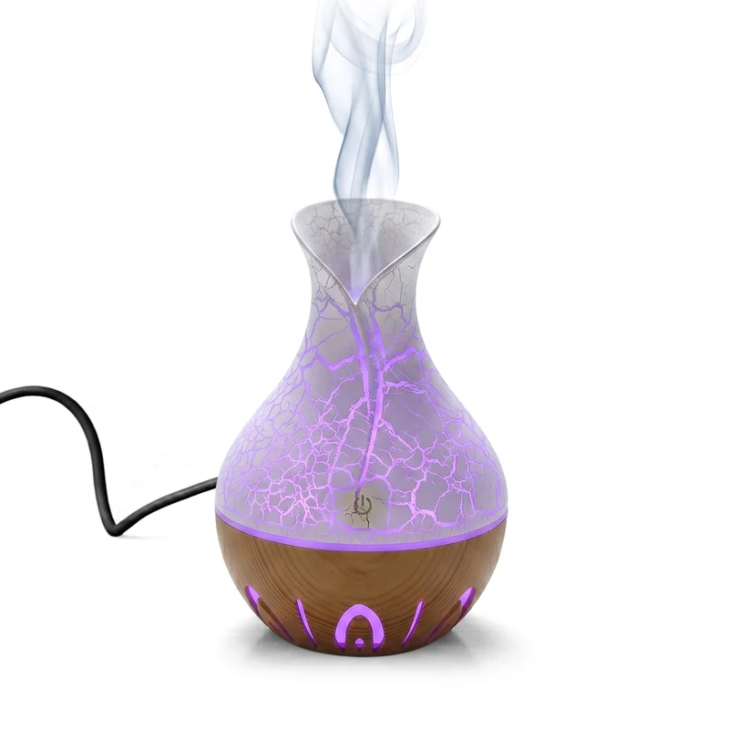 LIVMORE Luftbefeuchter und Aromadiffusor mit 7 ätherischen Ölen, LED Farbwechsel, 200 ml, Braun