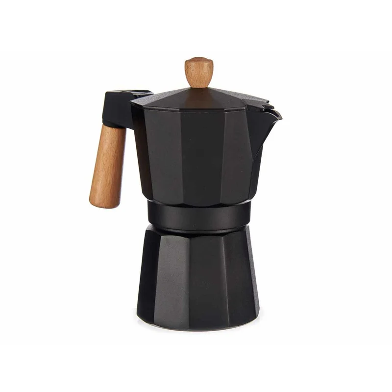 Italienische Kaffeekanne 6 Tassen Holz Aluminium