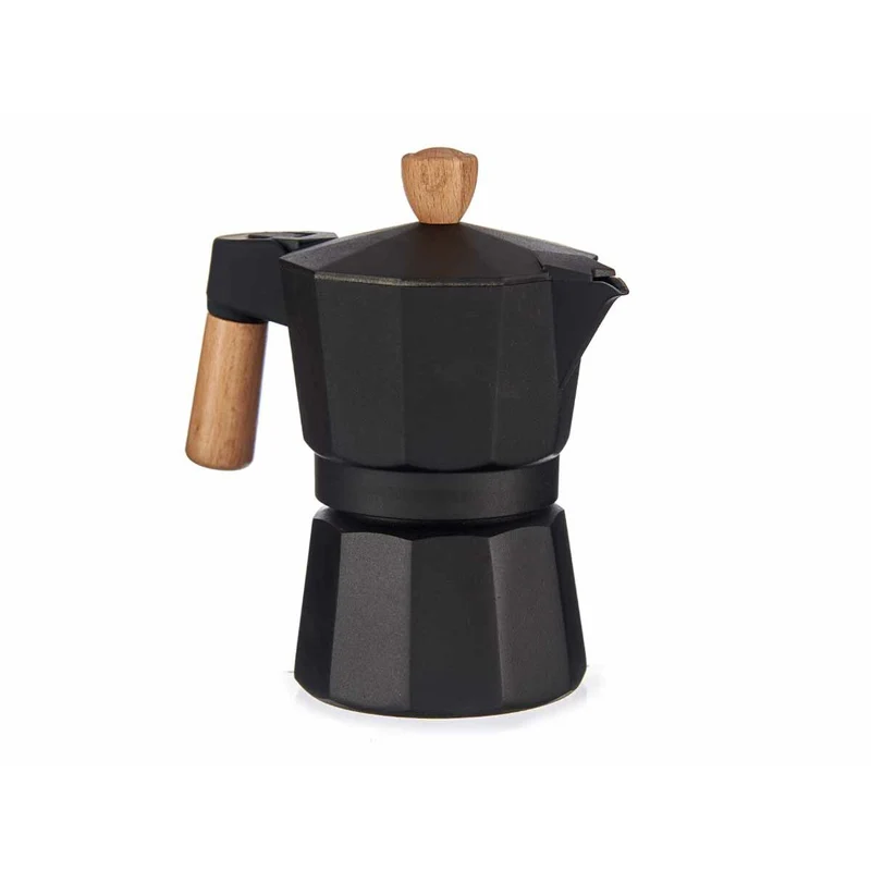 Italienische Kaffeekanne Holz Aluminium 3 Tassen