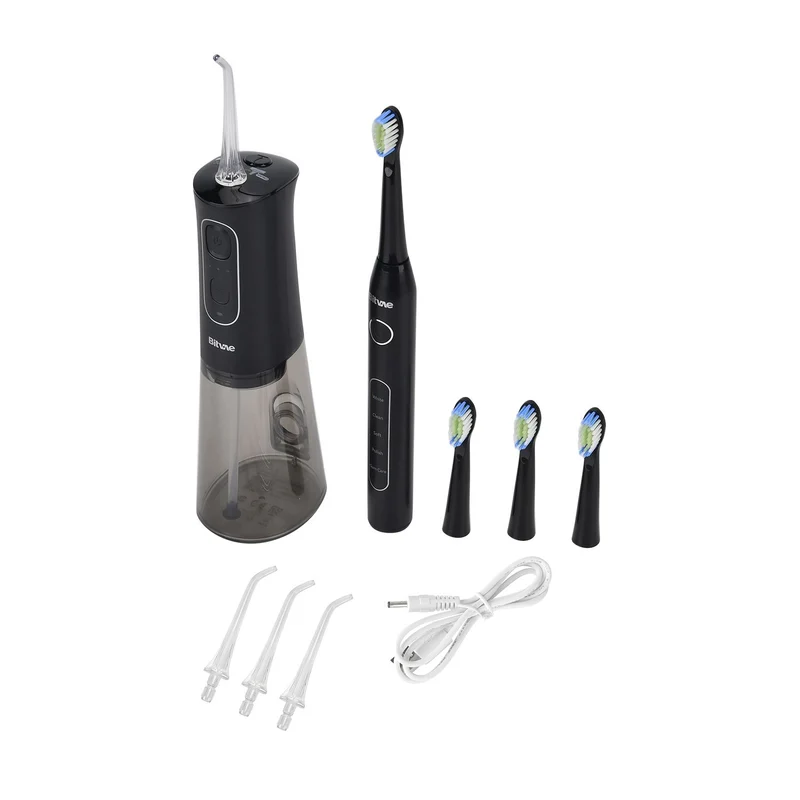 2-teiliges Mundpflege-Set - Elektrische Zahnbürste und Munddusche, 5 Modi für Zahnbürste, 3 Modi für Munddusche, wiederaufladbar per USB, 13,5x6,8x25,9 cm