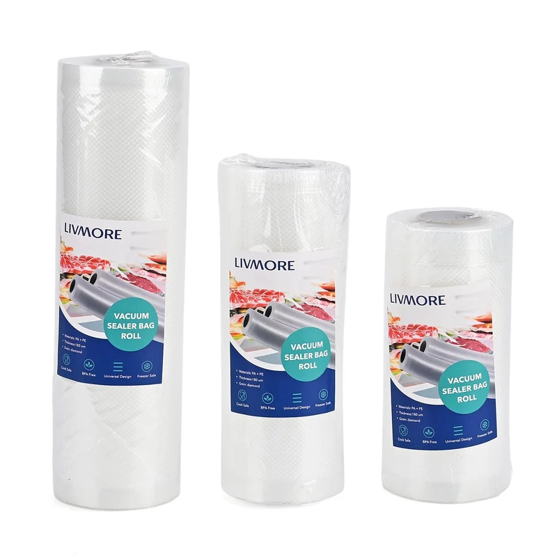 Homesmart - Set aus 3 Vakuum-Rollenbeuteln, zuschneidbar, Größen 20x500 cm, 15x500 cm, 12x500 cm