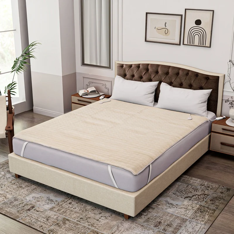 Elektrische Unterdecke, 160x160cm - 280gsm Fleece-Oberseite, 400gsm Polymer-Unterseite, geeignet für 230 V Steckdosen, 9 Heizstufen mit automatischem Timer, weiß