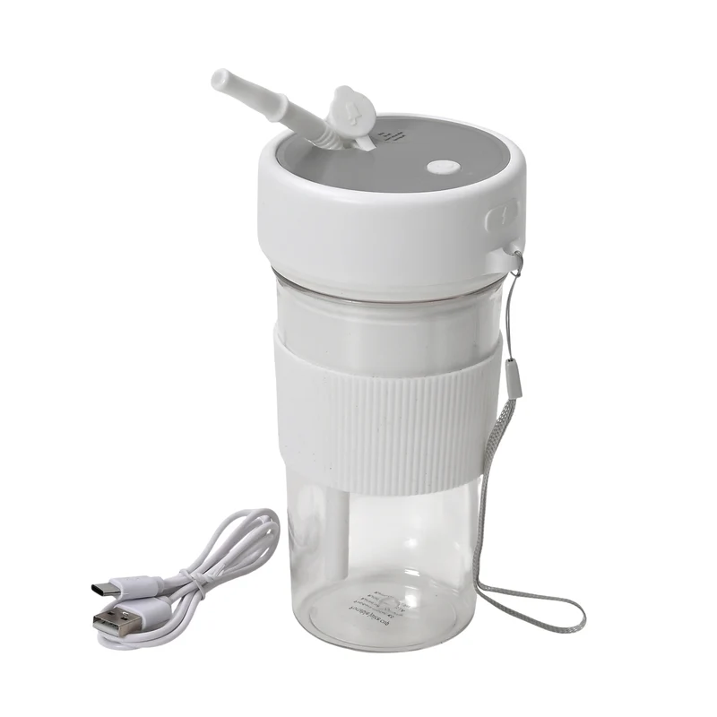 Tragbarer Entsafter mit Deckel und Trinkhalm, 350 ml, mit Edelstahlklinge und USB-Aufladung, 174x88 mm, Wiederaufladbar, Grün