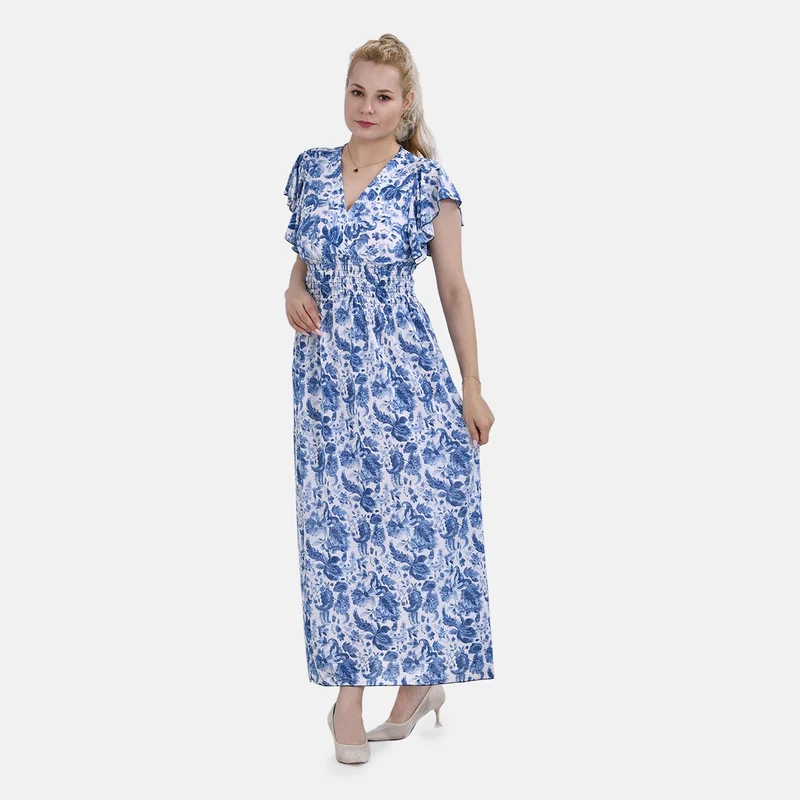 Maxikleid mit gesmokter Taille und Flatterärmeln, Größe 35x125cm, gelb