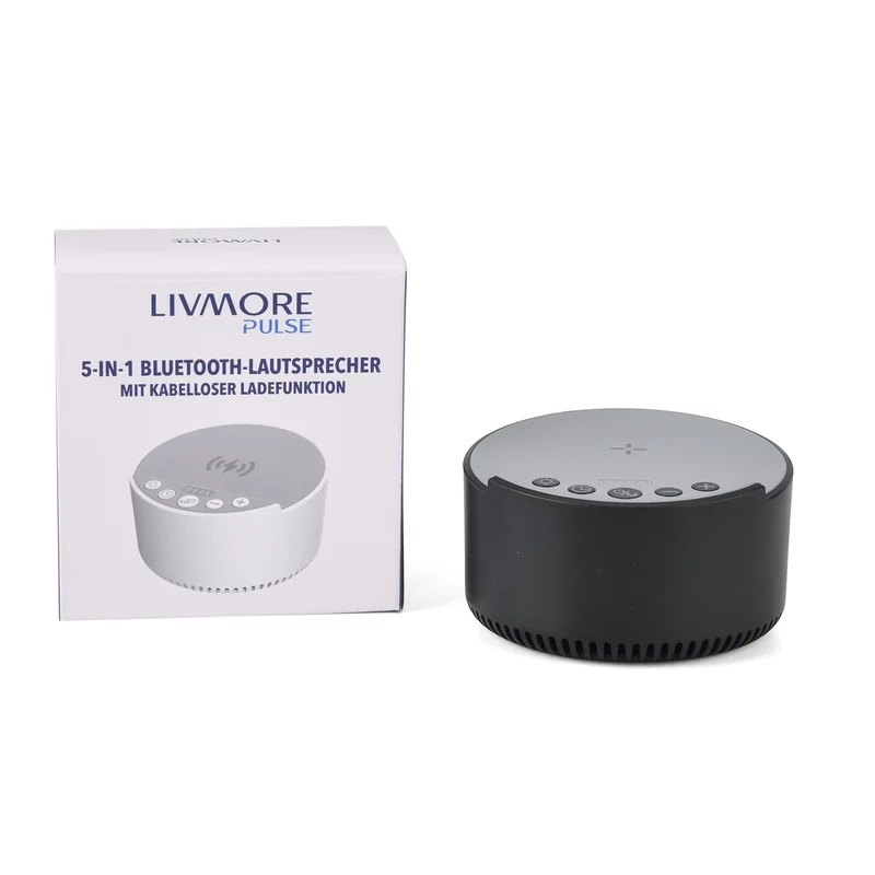 LIVMORE 5-in-1 Soundlight Lautsprecher mit Wireless Charger und RGB Licht, Schwarz