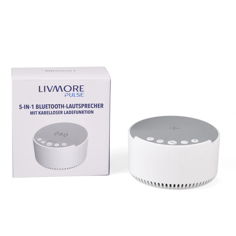 LIVMORE 5-in-1 Soundlight Lautsprecher mit Wireless Charger und RGB Licht, Schwarz