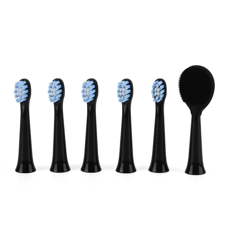 Set of 6pcs replacement head - white 5PCS Nylon Brush+1PC Silicone Brush Size: Nylon Brush:8*2cm; Silicone Brush:9.5*2cm Weight: 40g Material: ABS